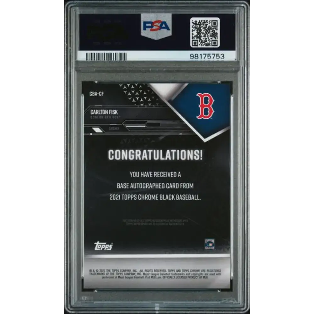 2021 Topps Chrome Black Refractor Green #CBA-CF Carlton Fisk PSA 10 GEM MINT Auto 58/99 Boston Red Sox Baseball Card
