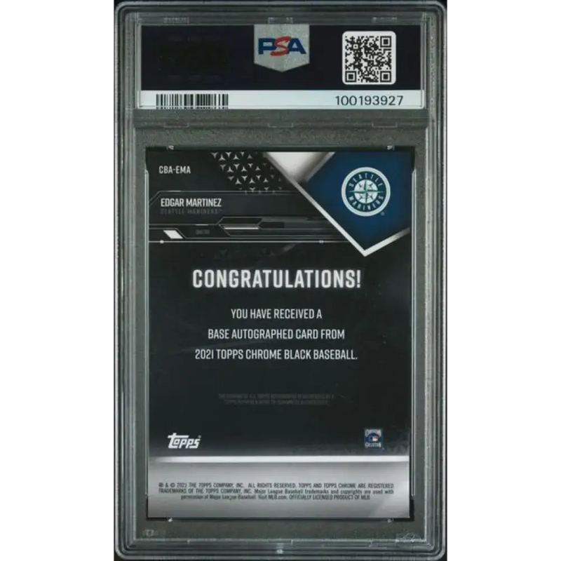 2021 Topps Chrome Black Refractor Green #CBA-EMA Edgar Martinez PSA 9 MINT Auto 54/99 Seattle Mariners Baseball Card