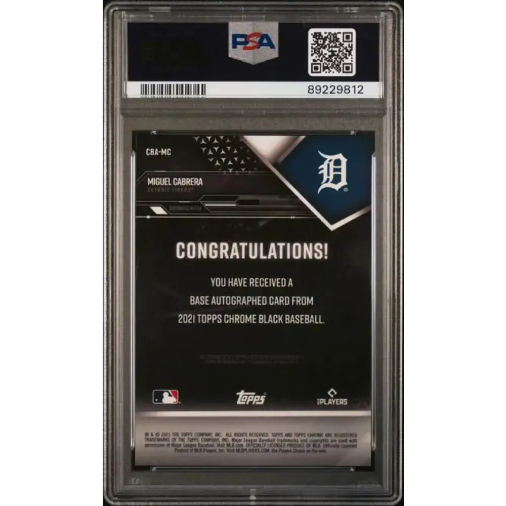 2021 Topps Chrome Black Refractor Green #CBA-MC Miguel Cabrera PSA 10 GEM MINT Auto 6/99 Detroit Tigers Baseball Card