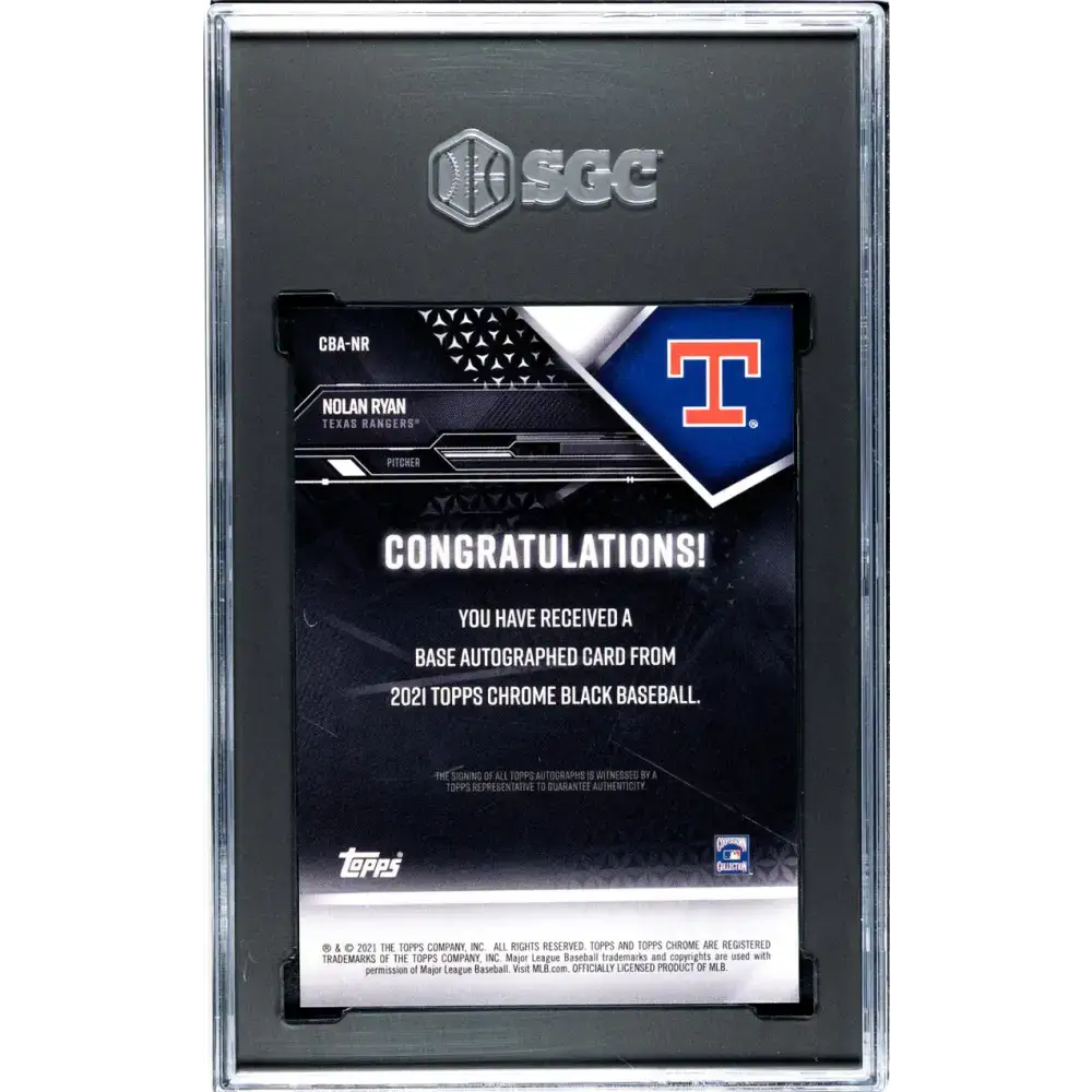 2021 Topps Chrome Black Refractor Green #CBA-NR Nolan Ryan SGC 9.5 MINT+ Auto 15/99 Texas Rangers Baseball Card