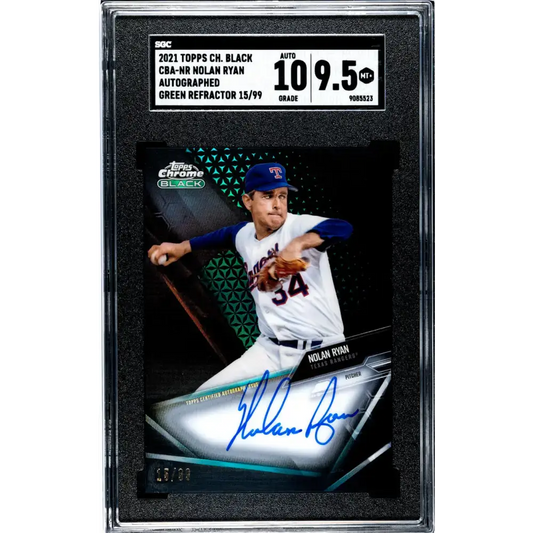 2021 Topps Chrome Black Refractor Green #CBA-NR Nolan Ryan SGC 9.5 MINT+ Auto 15/99 Texas Rangers Baseball Card