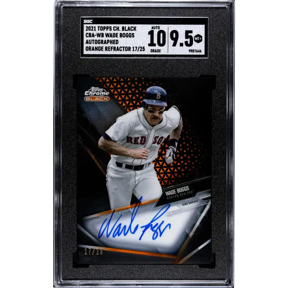 2021 Topps Chrome Black Refractor Orange #CBA-WB Wade Boggs SGC 9.5 MINT+ Auto 17/25 Boston Red Sox Baseball Card