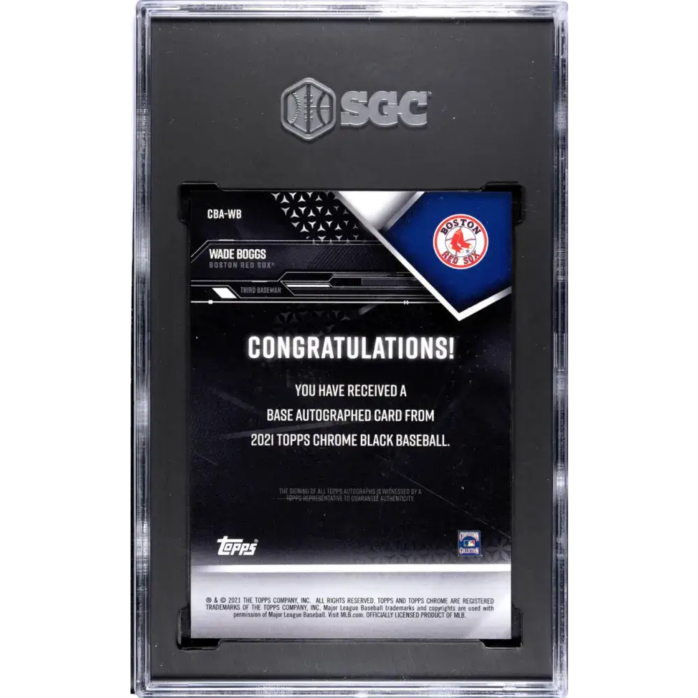2021 Topps Chrome Black Refractor Orange #CBA-WB Wade Boggs SGC 9.5 MINT+ Auto 17/25 Boston Red Sox Baseball Card