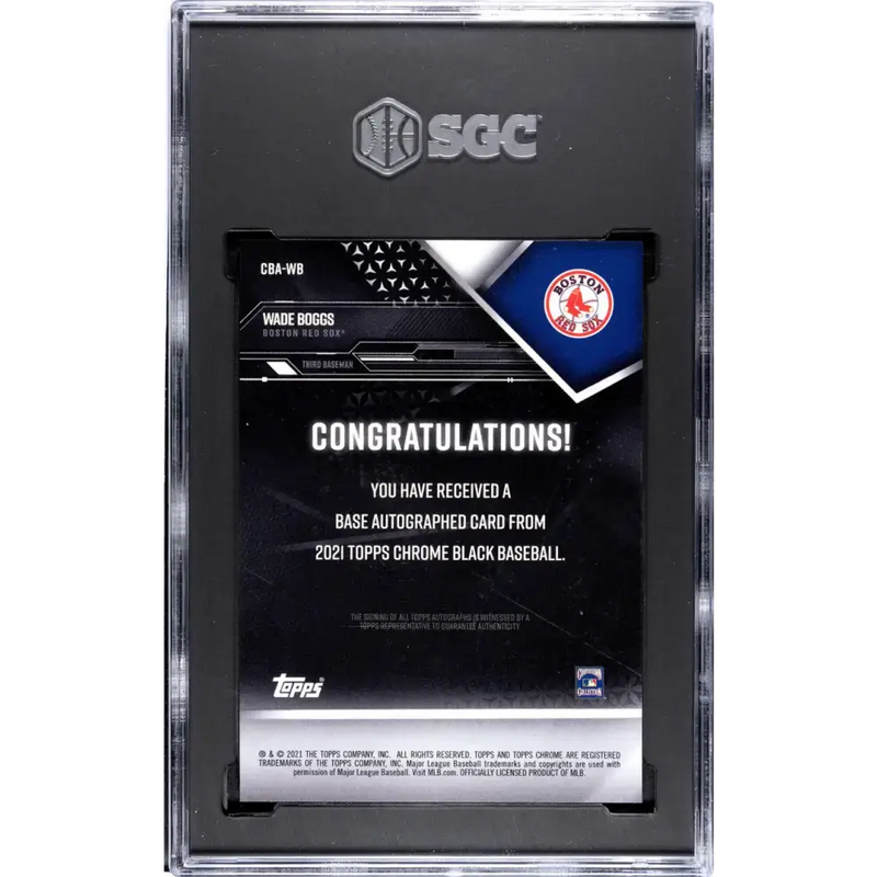 2021 Topps Chrome Black Refractor Orange #CBA-WB Wade Boggs SGC 9.5 MINT+ Auto 17/25 Boston Red Sox Baseball Card