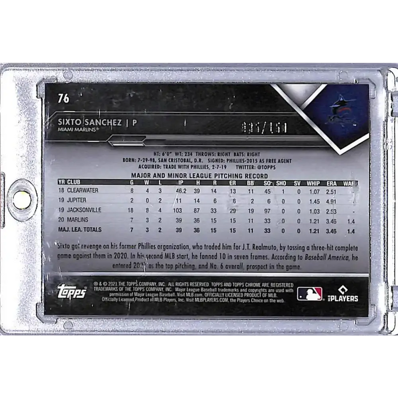 2021 Topps Chrome Black Refractor Purple #76 Sixto Sanchez NM-MT RC Rookie 035/150 - Baseball Card Single