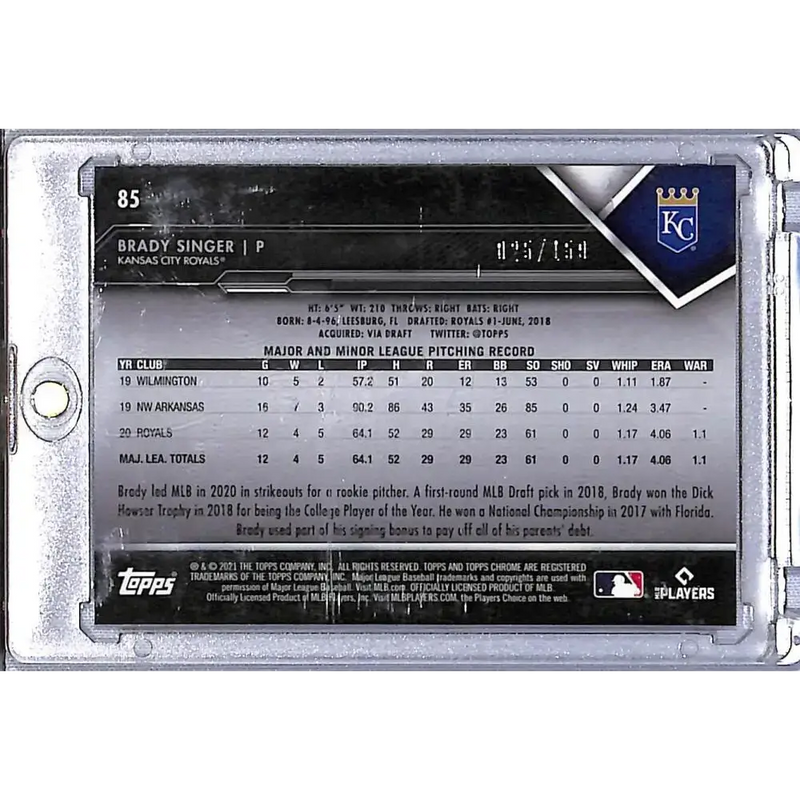 2021 Topps Chrome Black Refractor Purple #85 Brady Singer NM-MT RC Rookie 025/150 Kansas City Royals - Baseball Card