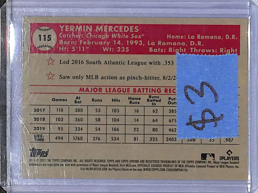 2021 Topps Chrome Blue #115 Yermin Mercedes NM-MT RC Rookie Chicago White Sox - Baseball Card Single