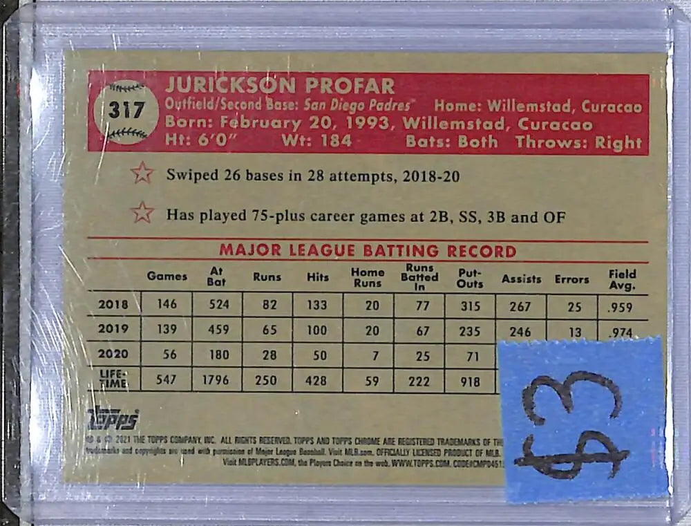 2021 Topps Chrome Blue #317 Jurickson Profar NM-MT San Diego Padres - Baseball Card Single