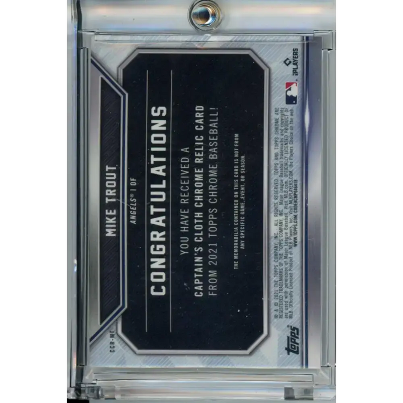 2021 Topps Chrome Captain’s Cloth Relics Refractor #CCR-MT Mike Trout NM-MT MEM Los Angeles Angels Baseball Card