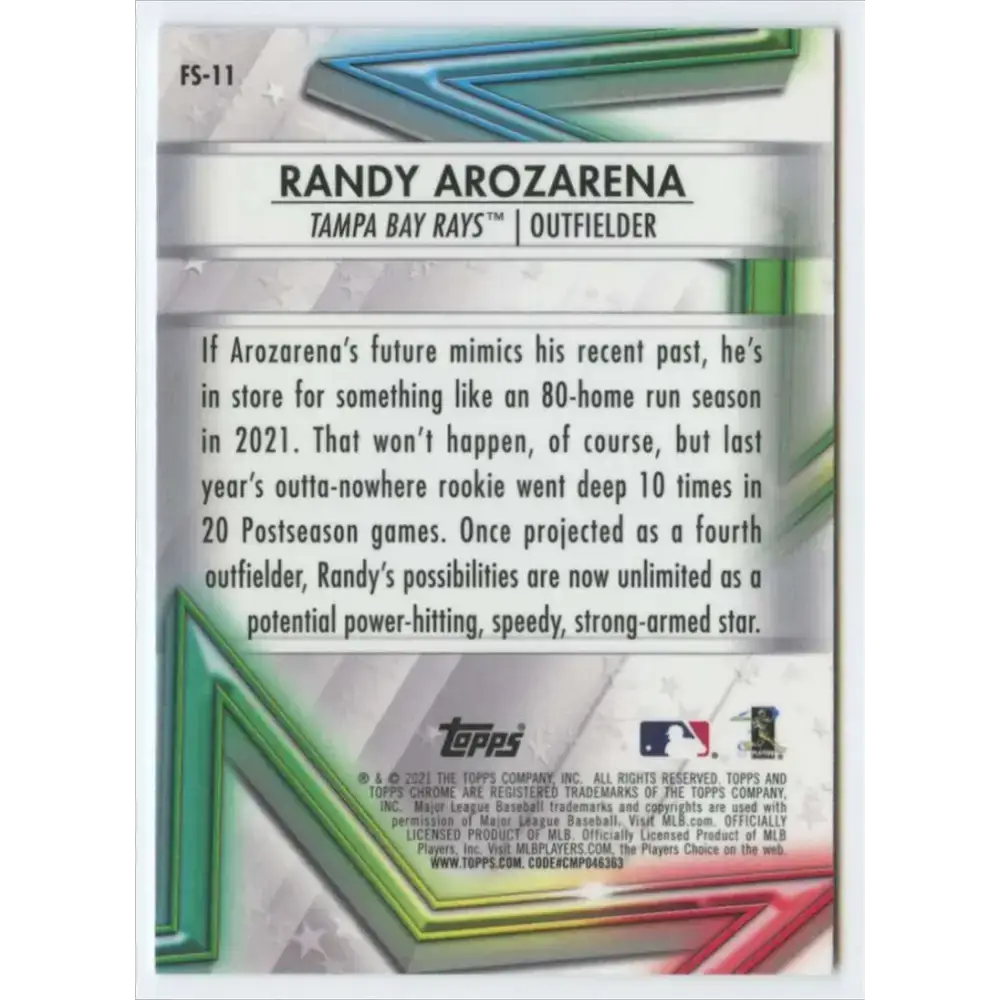 2021 Topps Chrome Future Stars Refractor #FS-11 Randy Arozarena NM-MT Tampa Bay Rays Baseball Card - Baseball Card