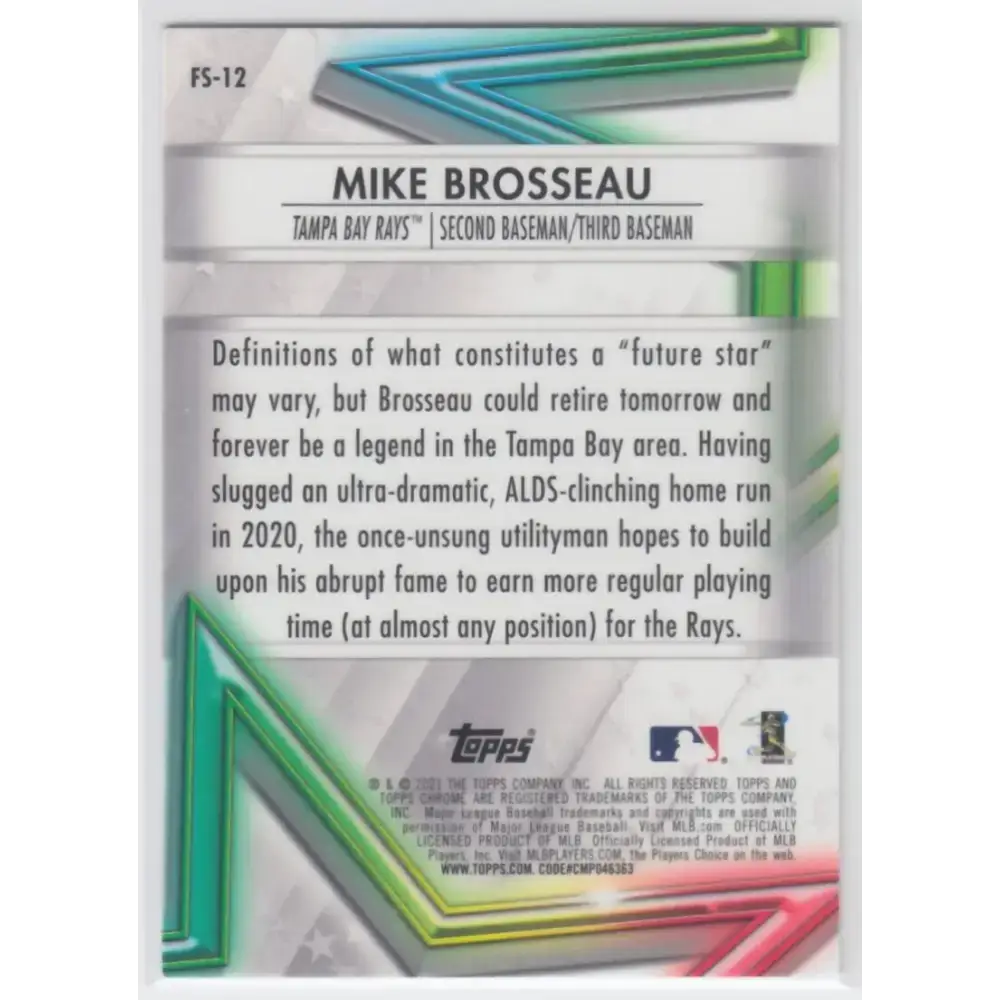 2021 Topps Chrome Future Stars Refractor #FS-12 Mike Brosseau NM-MT Tampa Bay Rays Baseball Card - Baseball Card Single