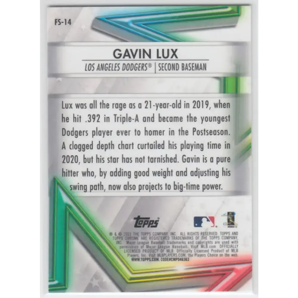 2021 Topps Chrome Future Stars Refractor #FS-14 Gavin Lux NM-MT Los Angeles Dodgers Baseball Card - Baseball Card Single