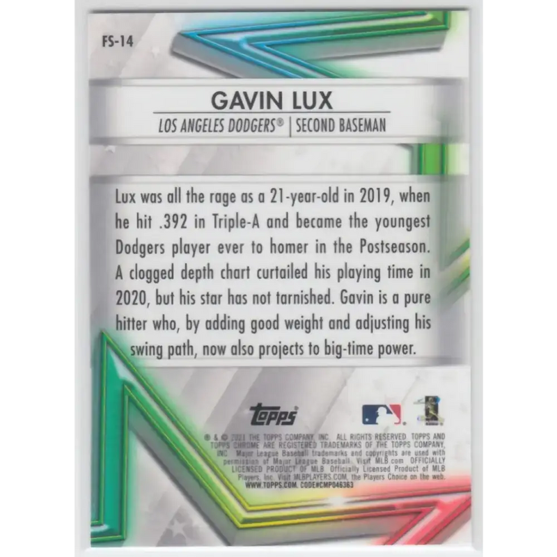 2021 Topps Chrome Future Stars Refractor #FS-14 Gavin Lux NM-MT Los Angeles Dodgers Baseball Card - Baseball Card Single