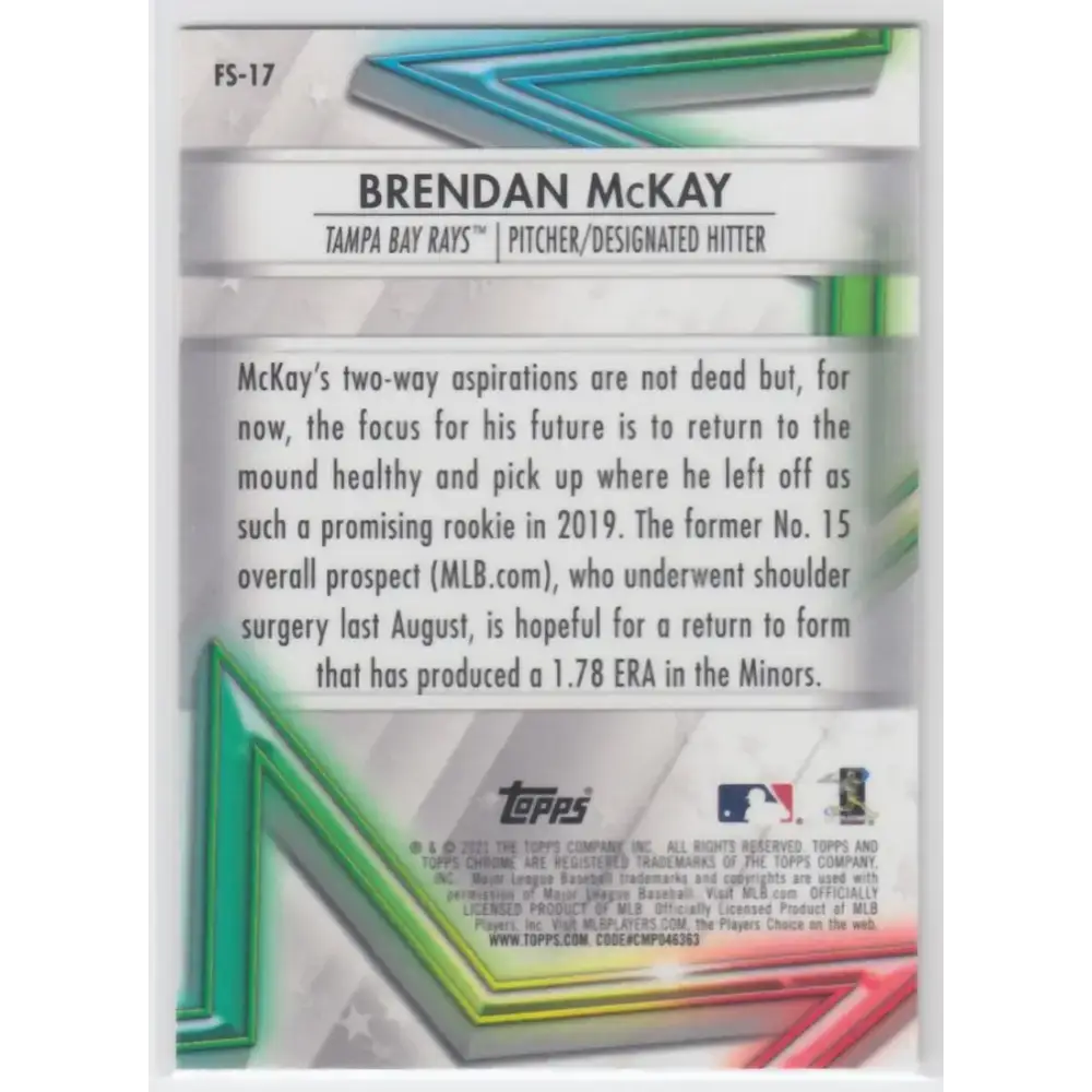 2021 Topps Chrome Future Stars Refractor #FS-17 Brendan McKay NM-MT Tampa Bay Rays Baseball Card - Baseball Card Single