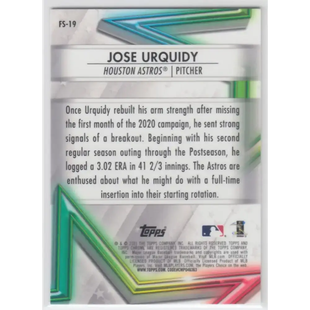 2021 Topps Chrome Future Stars Refractor #FS-19 Jose Urquidy NM-MT Houston Astros Baseball Card - Baseball Card Single