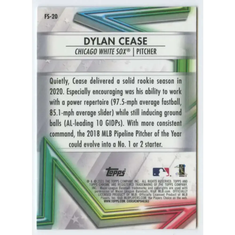 2021 Topps Chrome Future Stars Refractor #FS-20 Dylan Cease NM-MT Chicago White Sox Baseball Card - Baseball Card Single