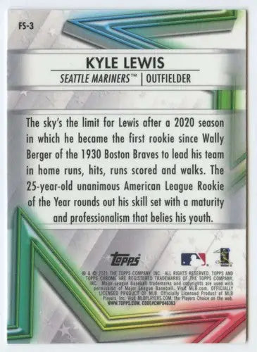 Original gloss Kyle Lewis baseball card from 2021 Topps Chrome Future Stars Refractor