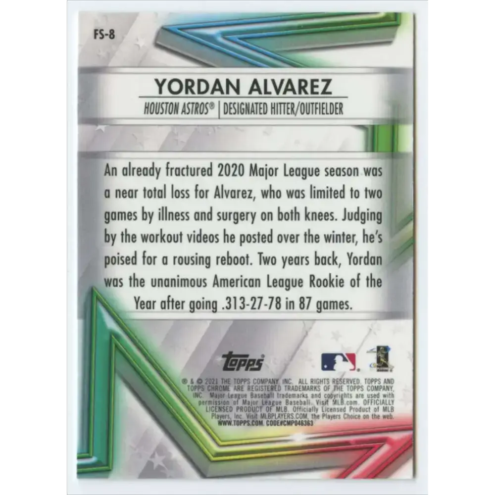 2021 Topps Chrome Future Stars Refractor #FS-8 Yordan Alvarez NM-MT Houston Astros Baseball Card - Baseball Card Single