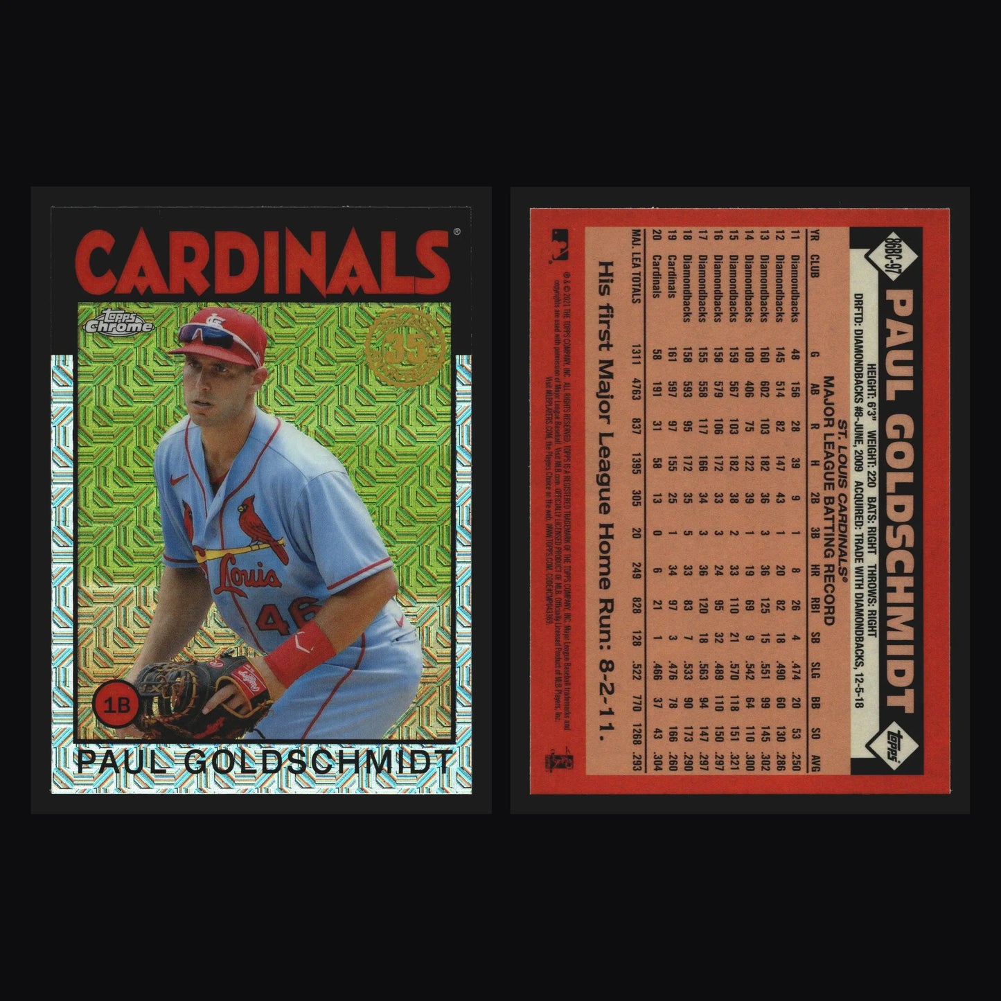 2021 Topps Chrome Goldschmidt #86BC-97 1986 Mojo Refractor Cardinals - Baseball Card Single