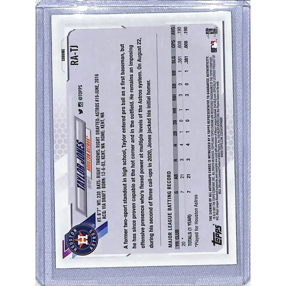 2021 Topps Chrome Lite Rookie Autographs #RA-TJ Taylor Jones NM-MT RC Rookie Auto Houston Astros Baseball Card