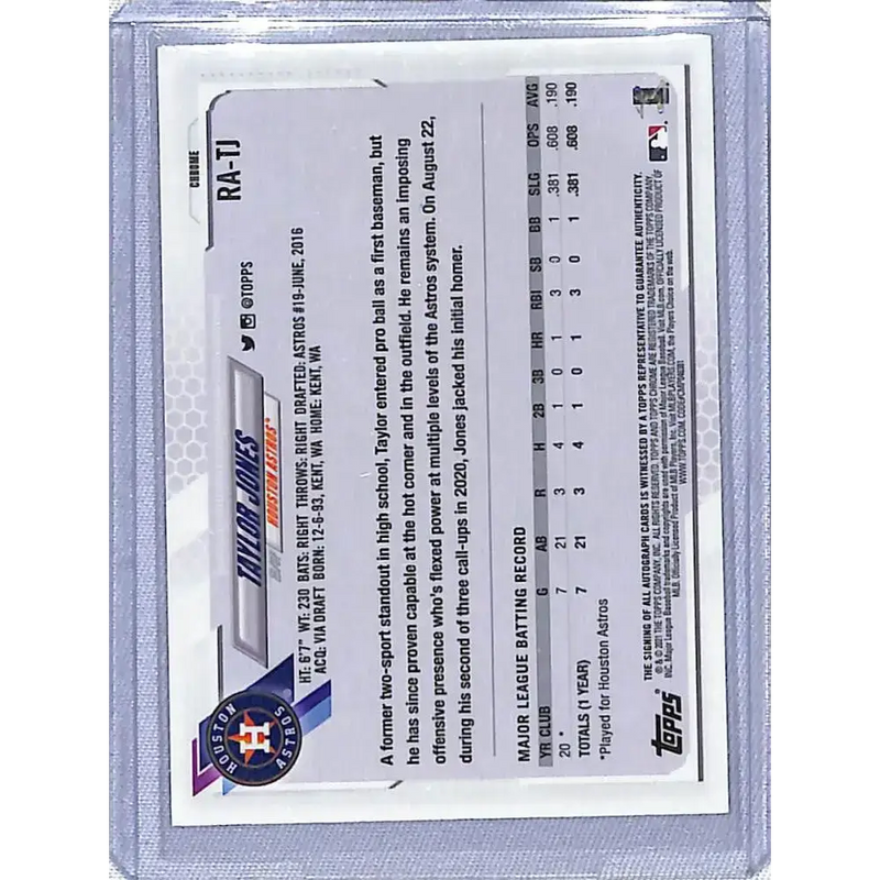 2021 Topps Chrome Lite Rookie Autographs #RA-TJ Taylor Jones NM-MT RC Rookie Auto Houston Astros Baseball Card