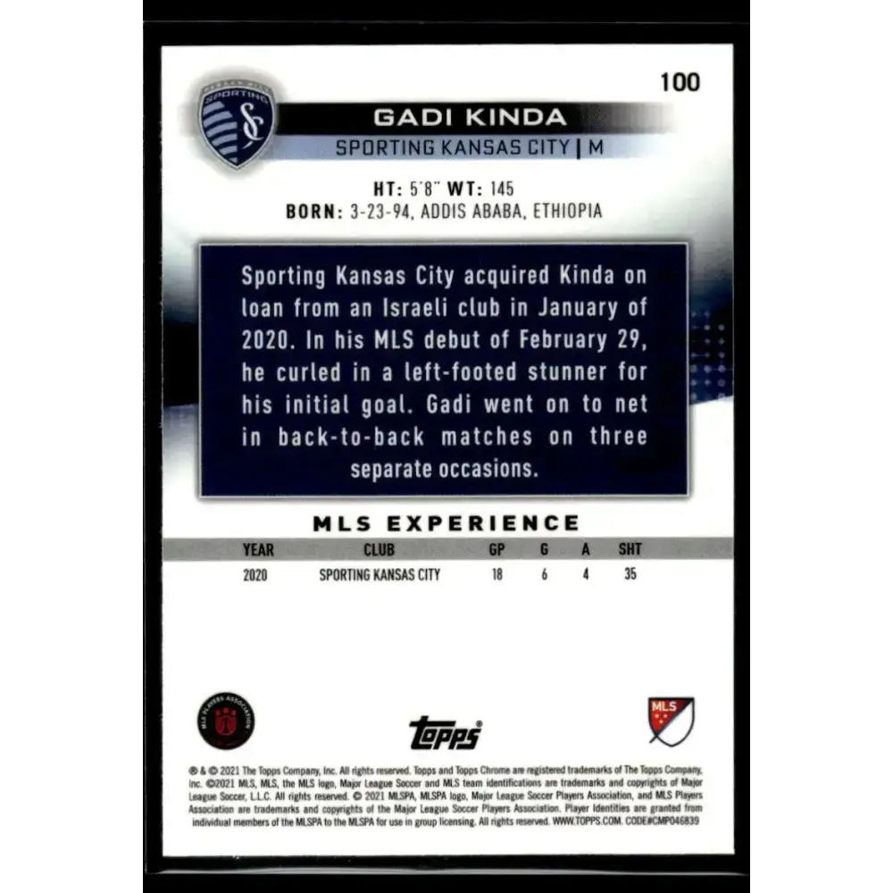 2021 Topps Chrome MLS #100 Gadi Kinda NM-MT Sporting Kansas City Soccer Card - Soccer Card Single