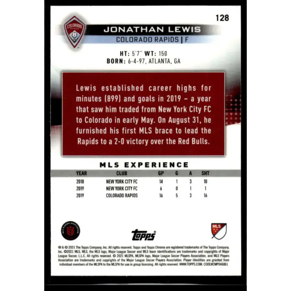 2021 Topps Chrome MLS #128 Jonathan Lewis NM-MT Colorado Rapids Soccer Card - Soccer Card Single