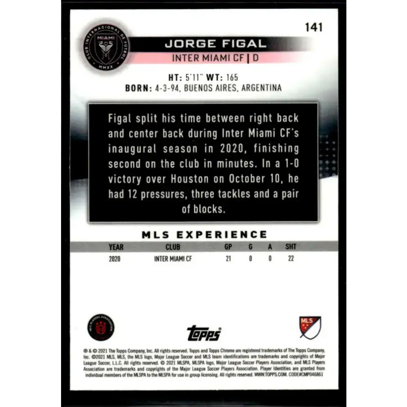 2021 Topps Chrome MLS #141 Jorge Figal NM-MT Inter Miami CF Soccer Card - Soccer Card Single