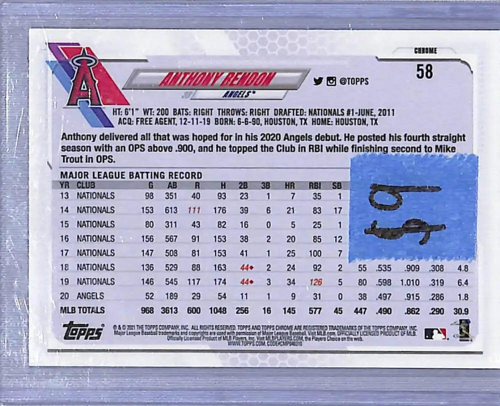 2021 Topps Chrome Negative #58 Anthony Rendon NM-MT Auto Los Angeles Angels - Baseball Card Single