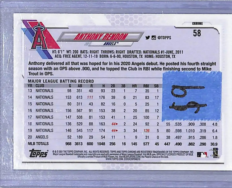 2021 Topps Chrome Negative #58 Anthony Rendon NM-MT Auto Los Angeles Angels - Baseball Card Single