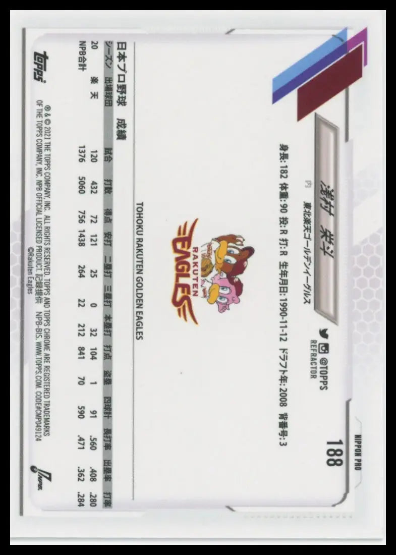 2021 Topps Chrome NPB - Refractors Hideto Asamura 188 Rakuten Golden Eagles NM - Baseball Card Single
