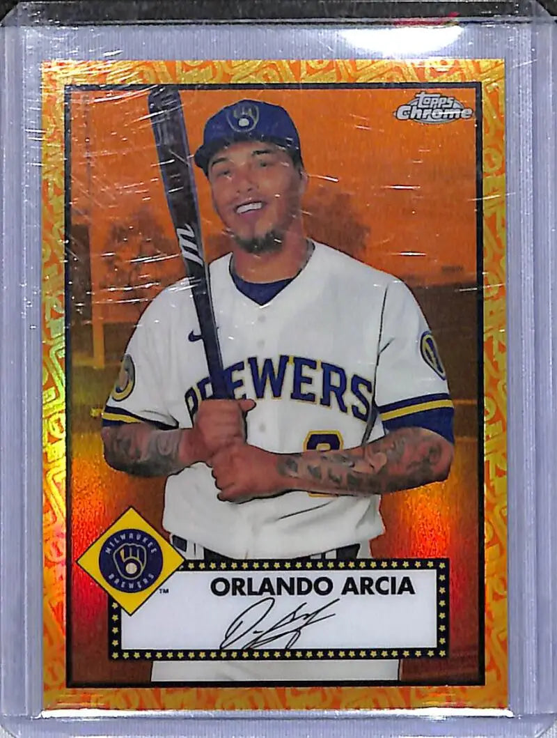2021 Topps Chrome Orange/Yellow #283 Orlando Arcia NM-MT 1/25 Milwaukee Brewers