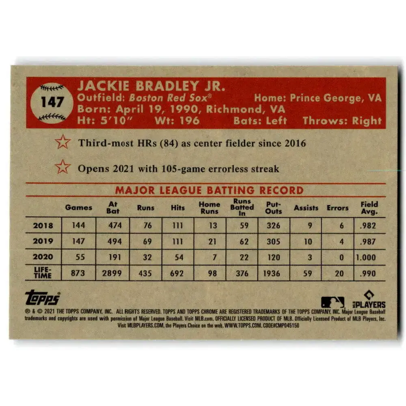 2021 Topps Chrome Platinum Anniversary #147 Jackie Bradley Jr. NM-MT Milwaukee Brewers Baseball Card - Baseball Card