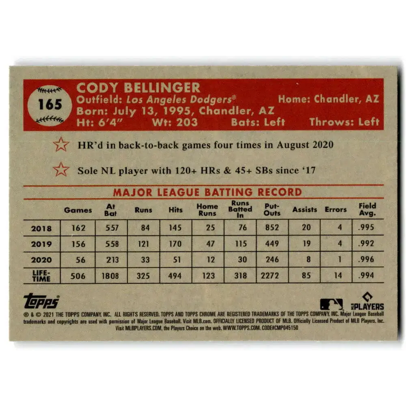 2021 Topps Chrome Platinum Anniversary #165 Cody Bellinger NM-MT Los Angeles Dodgers Baseball Card - Baseball Card