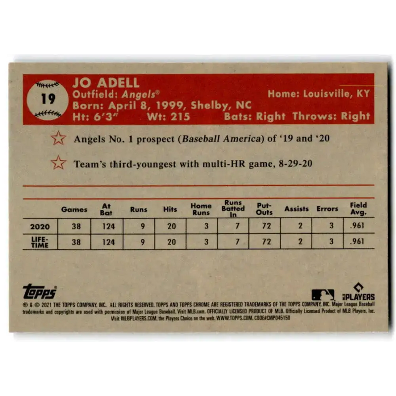 2021 Topps Chrome Platinum Anniversary #19 Jo Adell NM-MT RC Rookie Los Angeles Angels Baseball Card - Baseball Card
