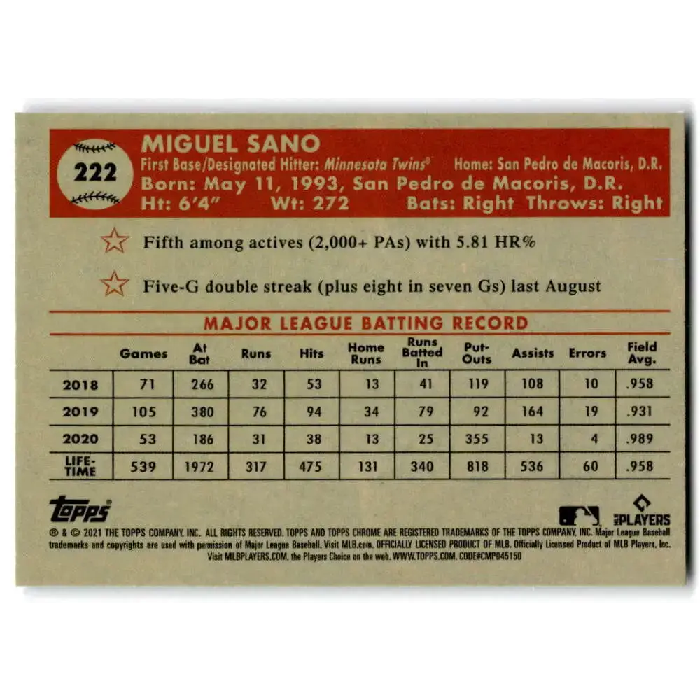 2021 Topps Chrome Platinum Anniversary #222 Miguel Sano NM-MT Minnesota Twins Baseball Card - Baseball Card Single