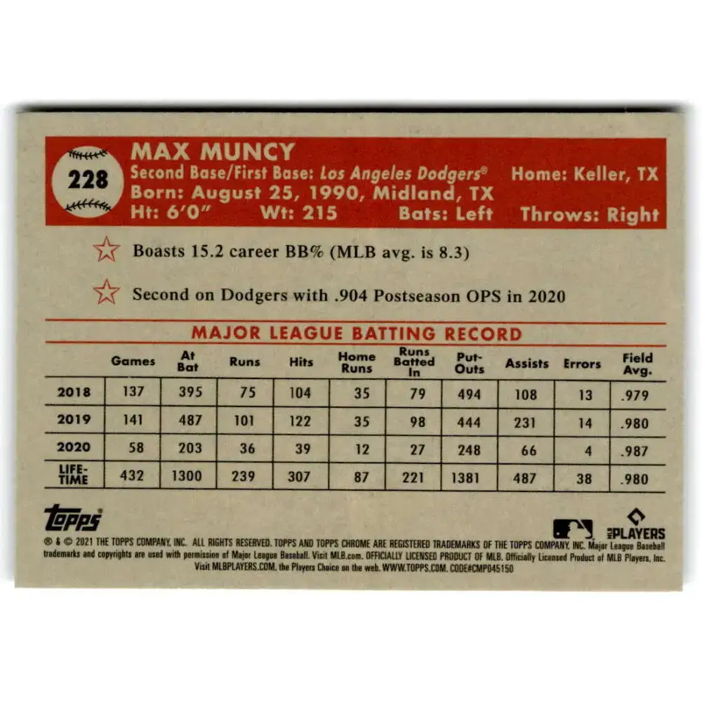 2021 Topps Chrome Platinum Anniversary #228 Max Muncy NM-MT Los Angeles Dodgers Baseball Card - Baseball Card Single