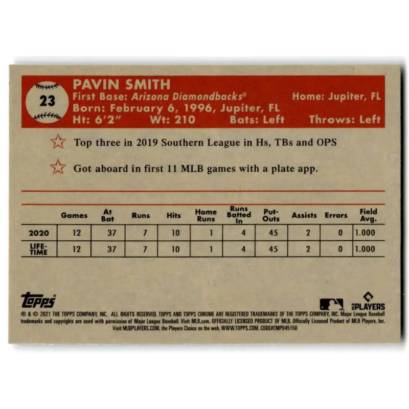 2021 Topps Chrome Platinum Anniversary #23 Pavin Smith NM-MT RC Rookie Arizona Diamondbacks Baseball Card - Baseball