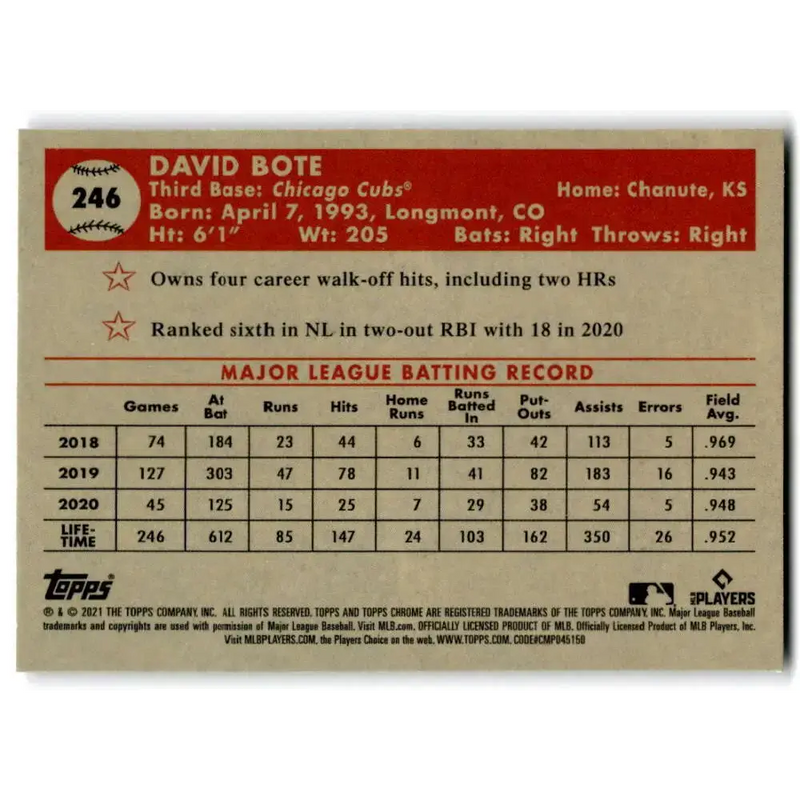 2021 Topps Chrome Platinum Anniversary #246 David Bote NM-MT Chicago Cubs Baseball Card - Baseball Card Single