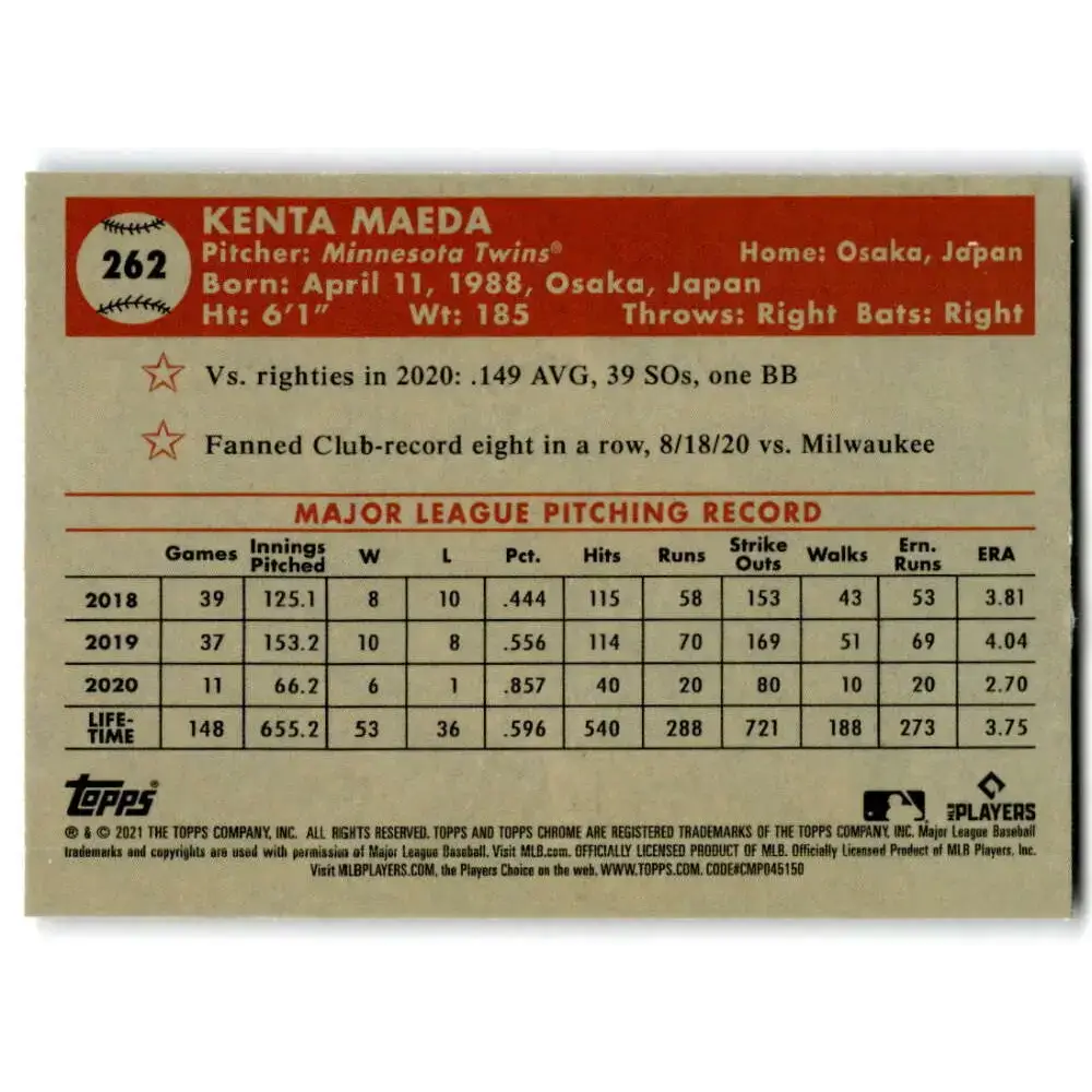 2021 Topps Chrome Platinum Anniversary #262 Kenta Maeda NM-MT Minnesota Twins Baseball Card - Baseball Card Single