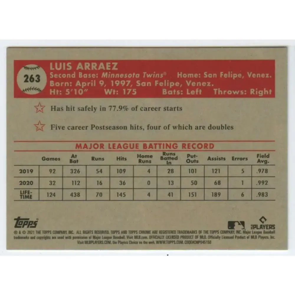 2021 Topps Chrome Platinum Anniversary #263 Luis Arraez NM-MT Minnesota Twins Baseball Card - Baseball Card Single