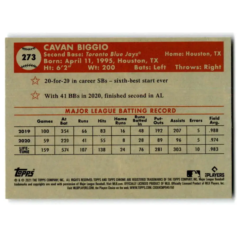 2021 Topps Chrome Platinum Anniversary #273 Cavan Biggio NM-MT Toronto Blue Jays Baseball Card - Baseball Card Single