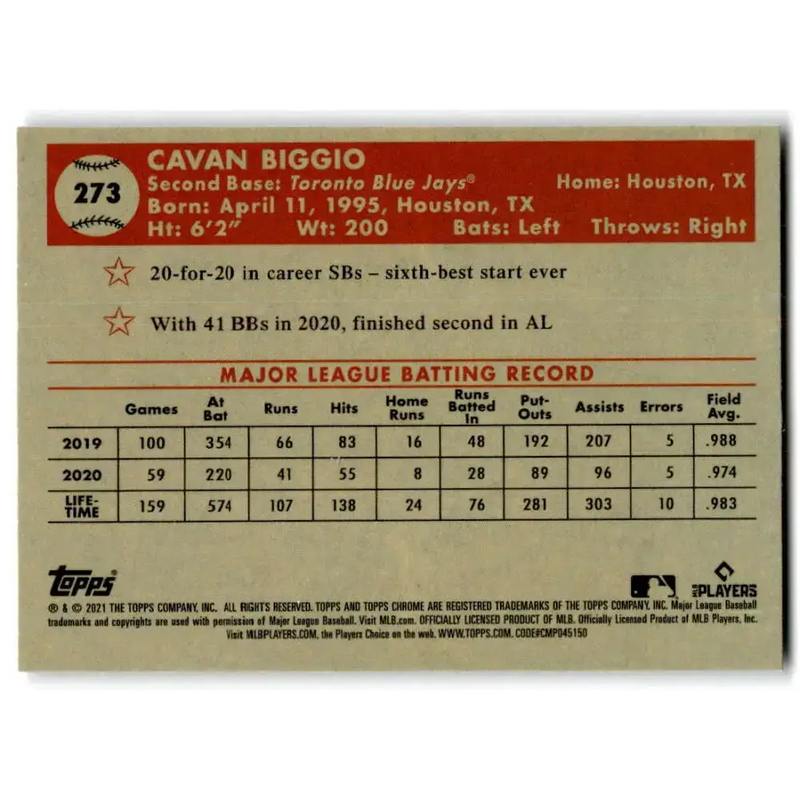 2021 Topps Chrome Platinum Anniversary #273 Cavan Biggio NM-MT Toronto Blue Jays Baseball Card - Baseball Card Single