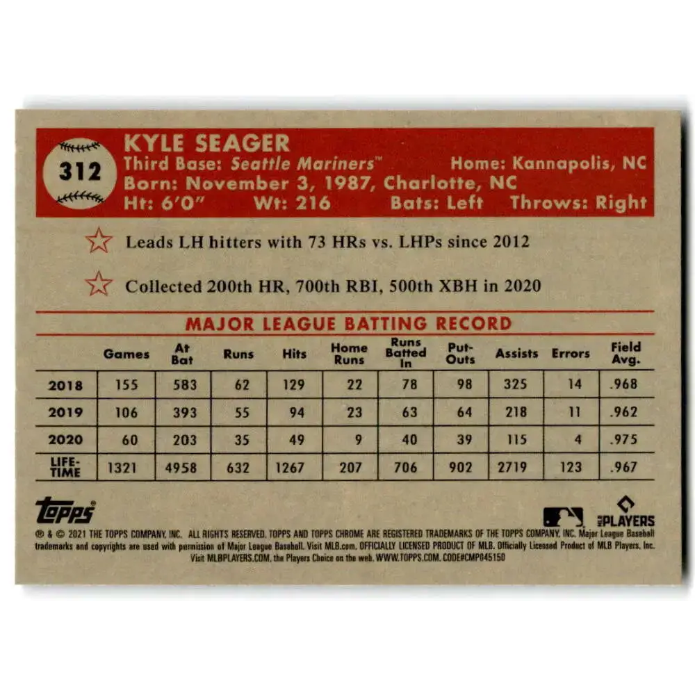 2021 Topps Chrome Platinum Anniversary #312 Kyle Seager NM-MT Seattle Mariners Baseball Card - Baseball Card Single