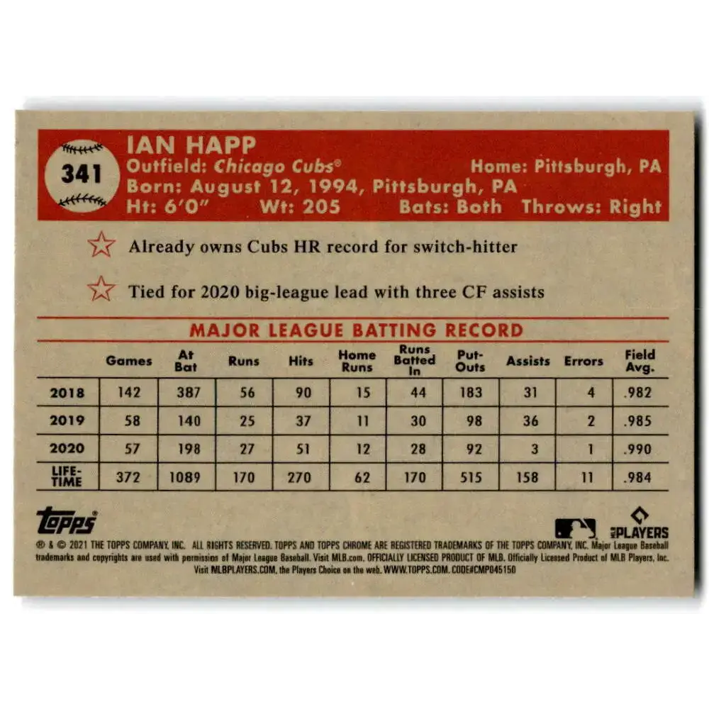 2021 Topps Chrome Platinum Anniversary #341 Ian Happ NM-MT Chicago Cubs Baseball Card - Baseball Card Single