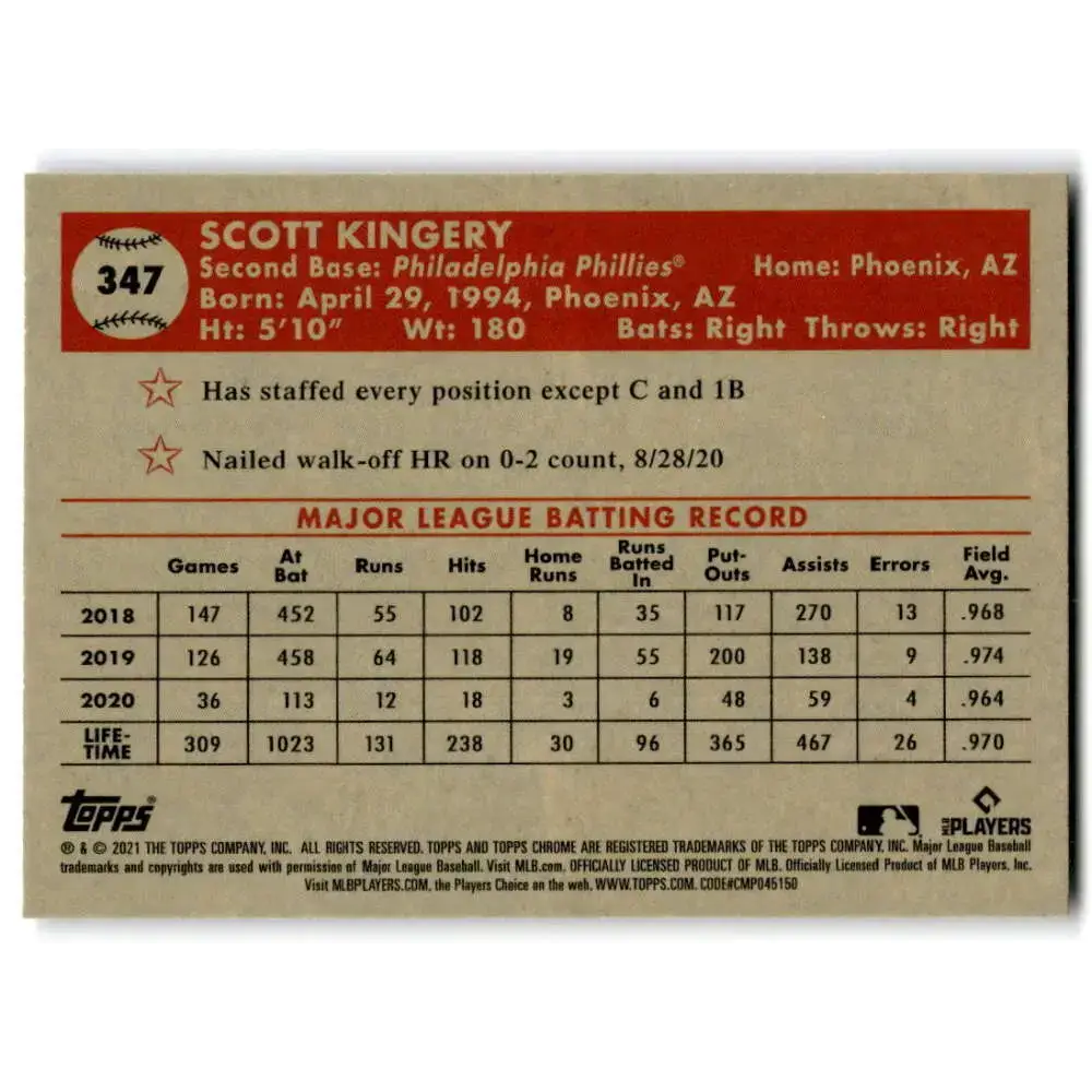 2021 Topps Chrome Platinum Anniversary #347 Scott Kingery NM-MT Philadelphia Phillies Baseball Card - Baseball Card