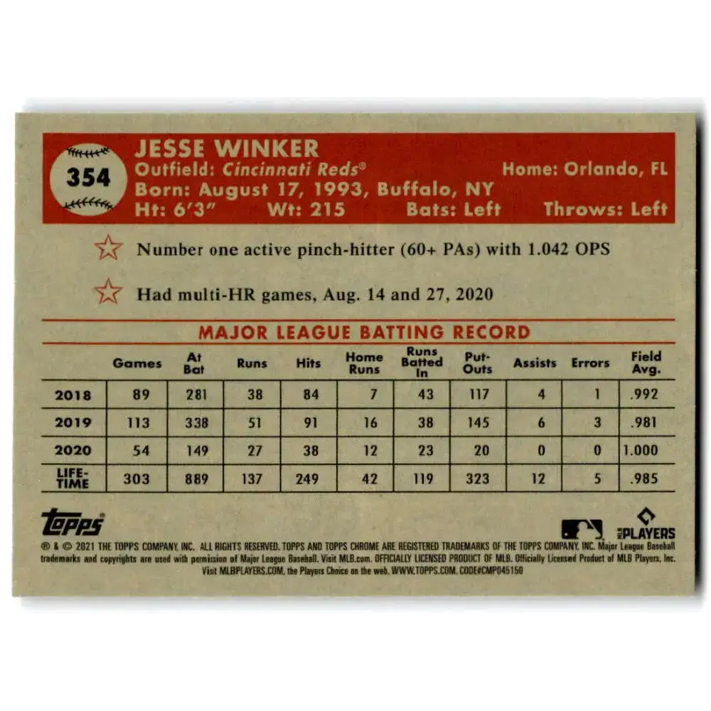 2021 Topps Chrome Platinum Anniversary #354 Jesse Winker NM-MT Cincinnati Reds Baseball Card - Baseball Card Single