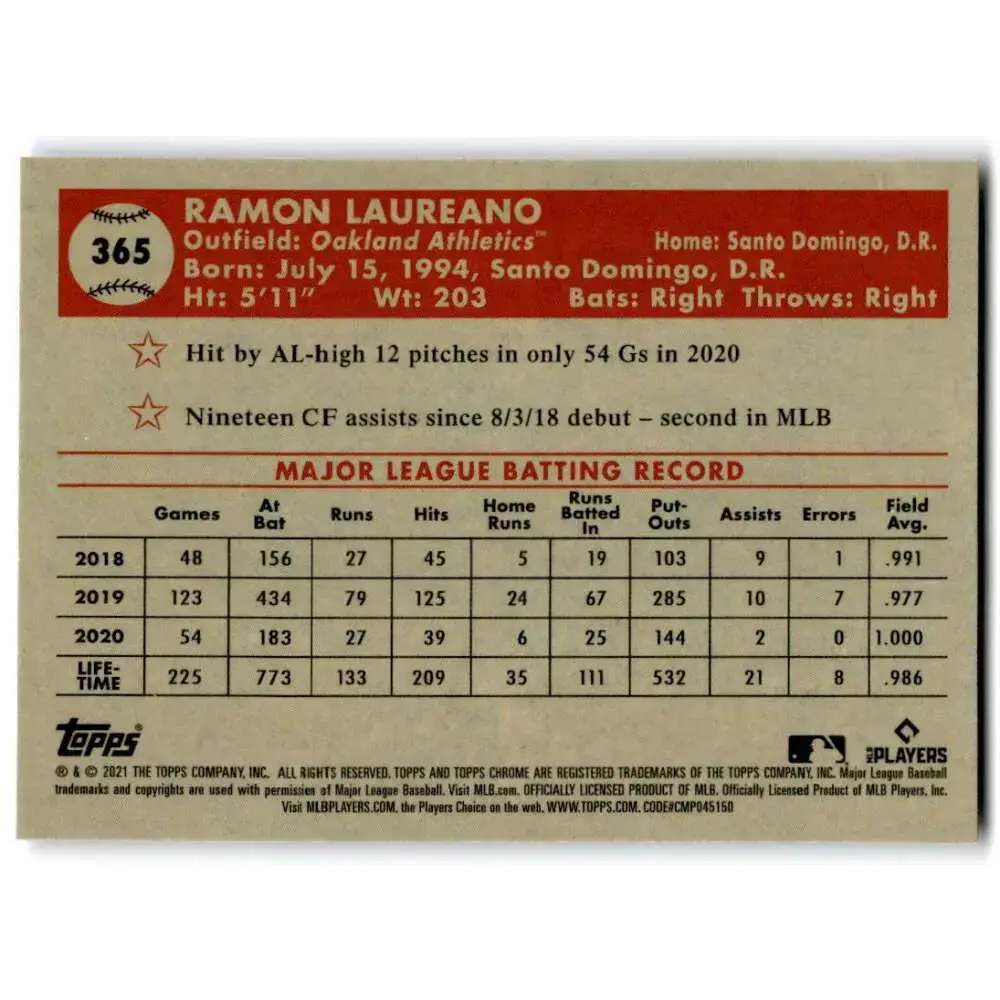 2021 Topps Chrome Platinum Anniversary #365 Ramon Laureano NM-MT Oakland Athletics Baseball Card - Baseball Card Single