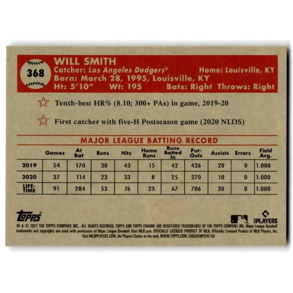 2021 Topps Chrome Platinum Anniversary #368 Will Smith NM-MT Los Angeles Dodgers Baseball Card - Baseball Card Single