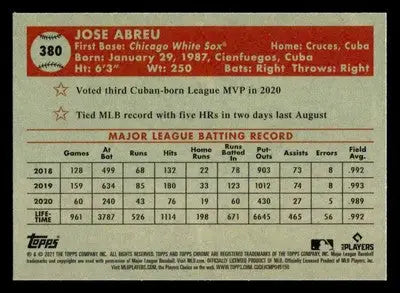 2021 Topps Chrome Platinum Anniversary #380 Jose Abreu - Baseball Card Single